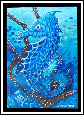 Seahorse in Blue Print